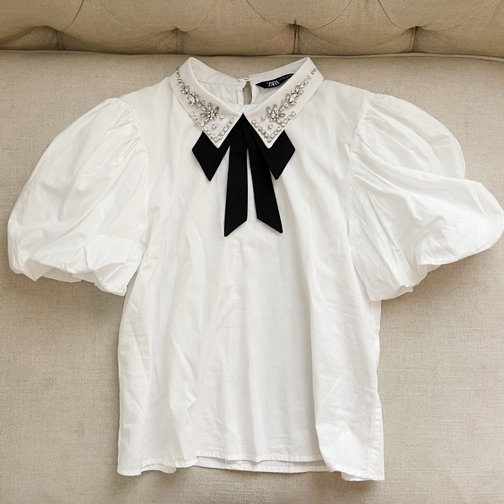 Zara balloon sleeve collared shirt